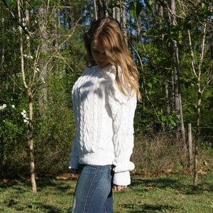 White Vintage Cable Knit Sweater